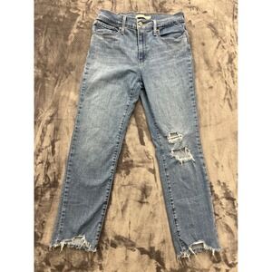 Levi's 724 High Rise Straight Crop Jeans Womens 28 Blue Distressed Raw Hem